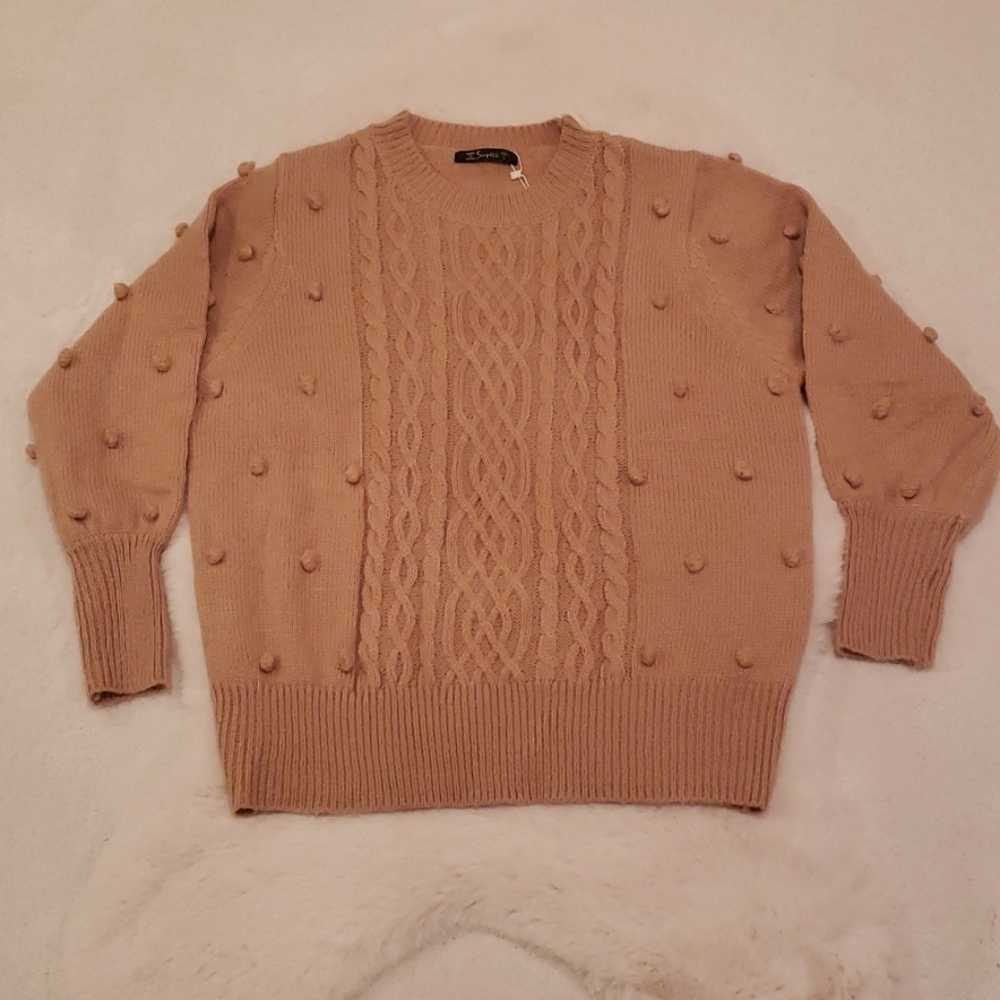 New Camel Pom Pom Pullover Sweater - Picture 2 of 6